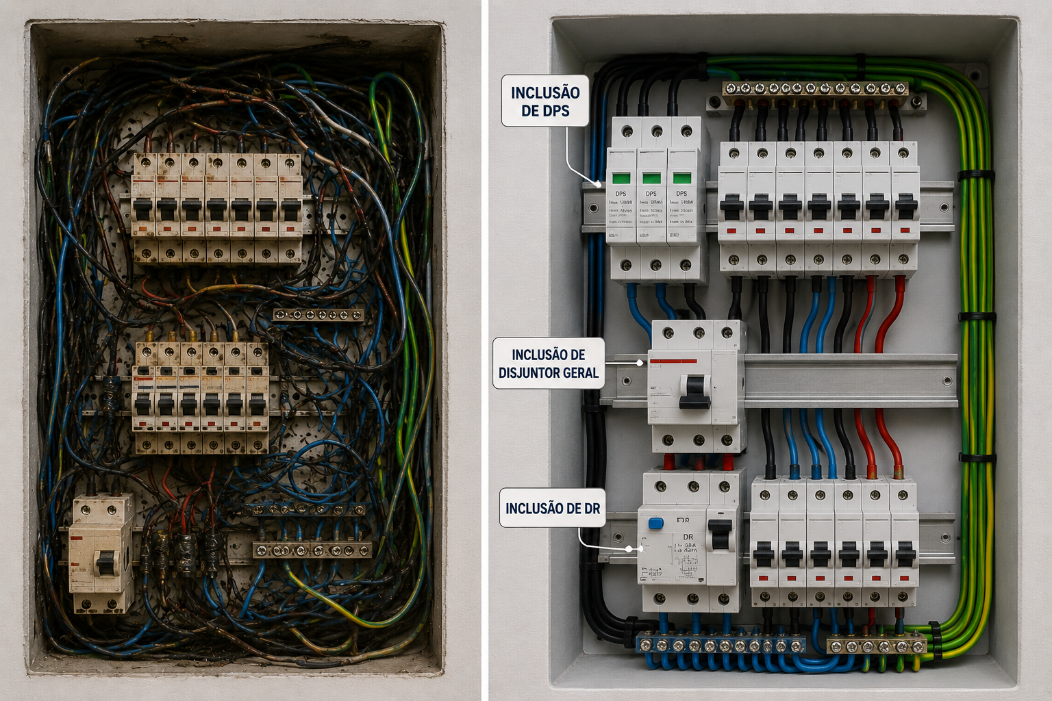 Antes e depois serviço elétrico